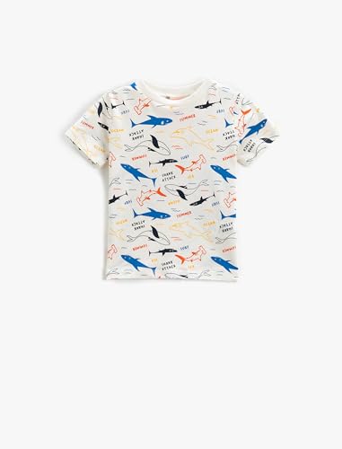 Koton Babyboy T-Shirt Short Sleeve Crew Neck Shark and Whale Printed von Koton
