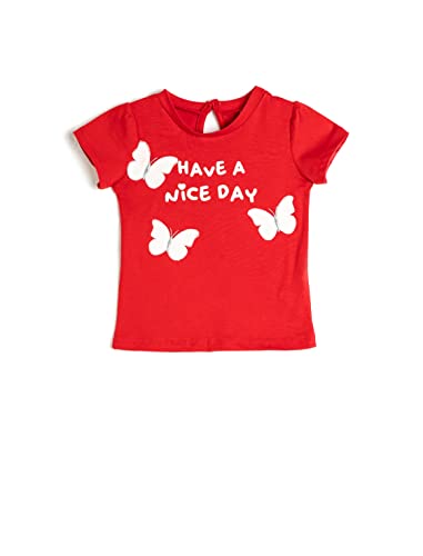 Koton Babygirl Butterfly Embroidered T-Shirt Slogan Detailed Crew Neck Short Sleeve von Koton