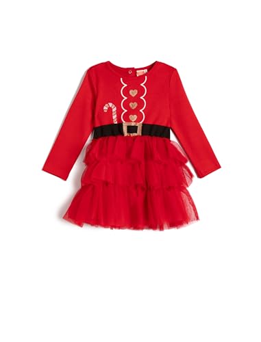 Koton Babygirl Dress Tulle Skirt Detail Long Sleeve Crew Neck New Year Themed Printed von Koton