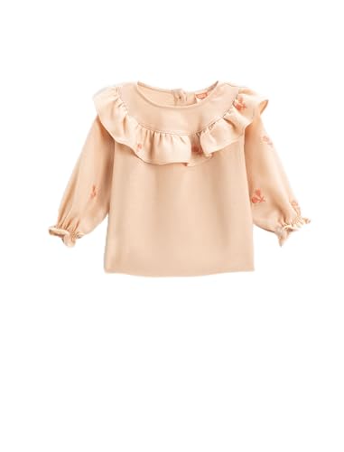 Koton Babygirl Ruffled Round Collar Blouse Flower Embroidered Detail Long Sleeve Elastic Cuffs von Koton