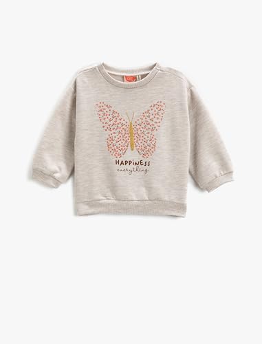 Koton Babygirl Sweatshirt Butterfly Printed Glittery Long Sleeve Crew Neck von Koton