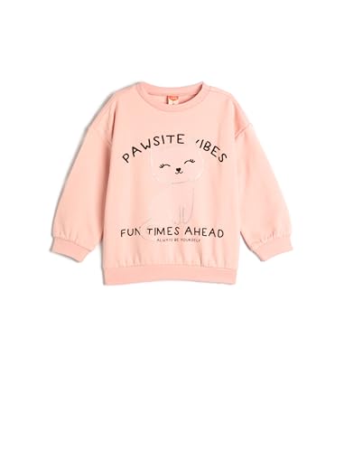 Koton Babygirl Sweatshirt Long Sleeve Crew Neck Cat Printed Glitter Detail Soft Interior Cotton von Koton