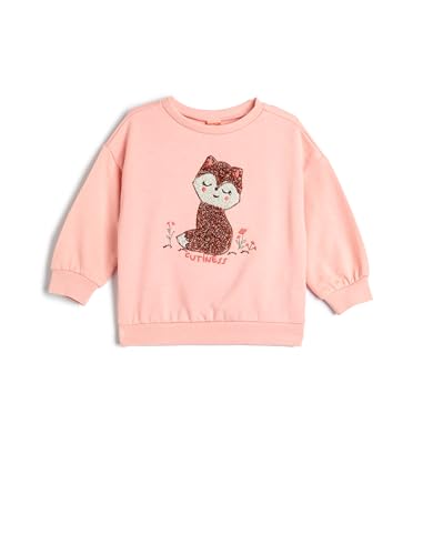 Koton Babygirl Sweatshirt with Cat Embroidered Long Sleeve Crew Neck Cotton Soft Interior von Koton