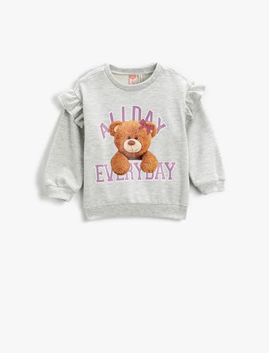 Koton Babygirl Teddy Bear Printed Ruffled Sweatshirt Long Sleeve Crew Neck von Koton