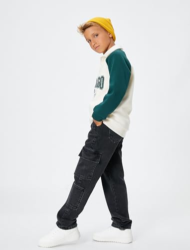 Koton Boys Cargo Denim Trousers Elastic Waistband Adjustable Cotton von Koton