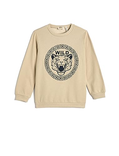 Koton Boys Sweatshirt Tiger Embossed Printed Brushed Interior Crew Neck von Koton