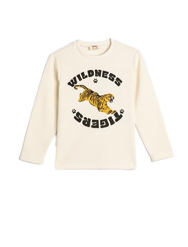 Koton Boys T-Shirt Long Sleeve Crew Neck Tiger Printed Textured von Koton