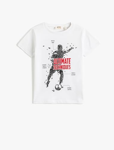 Koton Boyss Football Printed Short Sleeve Crew Neck Cotton T-Shirt, Off White (001), 4-5 Jahre EU von Koton