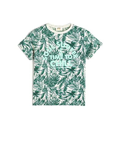 Koton Boyss Short Sleeve Crew Neck Floral Printed Cotton T-Shirt, Green Design (15a), 4-5 Jahre EU von Koton