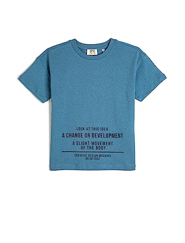 Koton Boyss Short Sleeve Printed Crew Neck Cotton T-Shirt, Blue (621), 7-8 Jahre EU von Koton