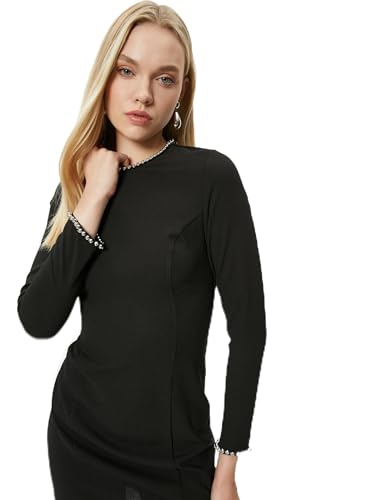 Koton Crew Neck Long Sleeve Beaded Mini Dress Koton Crew Neck Long Sleeve Beaded Mini Dress von Koton