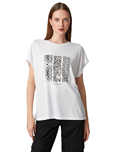 Koton Damen Animal Printed T-Shirt, White (000), L EU von Koton