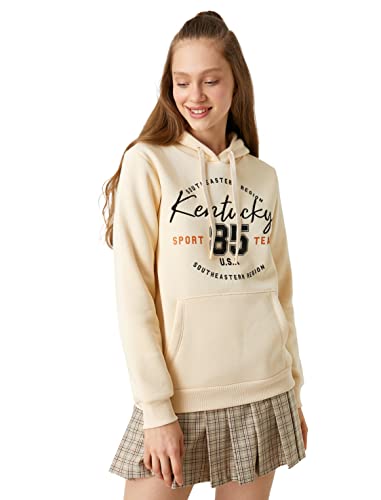 Koton Damen Bedrucktes Kapuze Tasche Sweatshirt, Beige (050), M von Koton