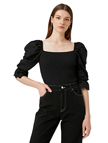 Koton Damen Brode Detail Ribbed Square Neck Pullover Sweater, Black (999), M EU von Koton