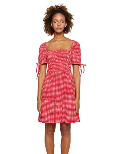 Koton Damen Check Square Neck Gimped Puff Sleeve Dress, Red Design (4d1), L EU von Koton