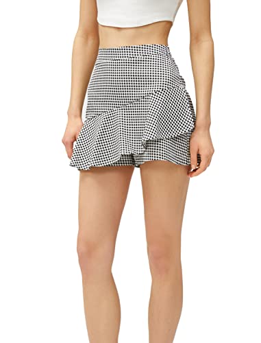 Koton Damen Cotton Mix Patterned Ruffle Mini Skort Shorts, Black Check (02t), 34 EU von Koton