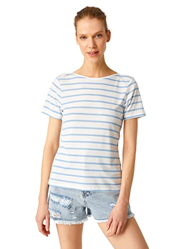 Koton Damen Crew Neck Short Sleeve Striped Basic T-Shirt T Shirt, Blue Stripe (06n), M EU von Koton