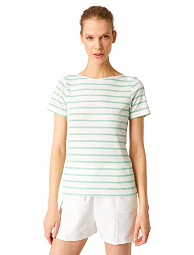 Koton Damen Crew Neck Short Sleeve Striped Basic T-Shirt T Shirt, Green Stripe (12k), M EU von Koton