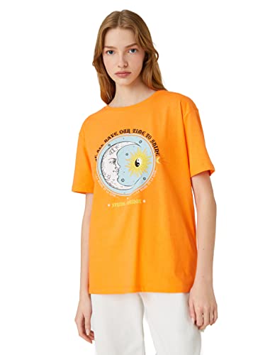 Koton Damen Crew Necn Short Sleeve Printed T-Shirt, Orange (229), S EU von Koton