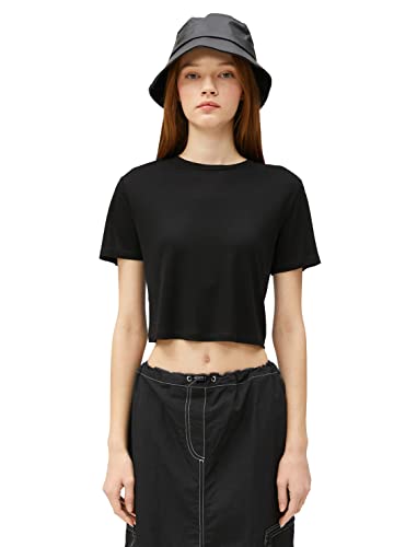 Koton Damen Crop Crew Neck Short Sleeve Viscose T-Shirt, Black (999), L EU von Koton