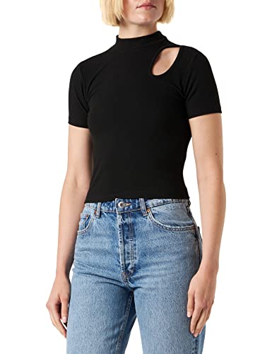 Koton Damen Crop Cut Out Detail High Neck Short Sleeve T-Shirt, Black (999), L EU von Koton