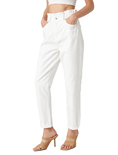 Koton Damen Elastic Waist Denim Trousers Relax Fit High - Mom Jean Pants, Off White (001), 34 EU von Koton