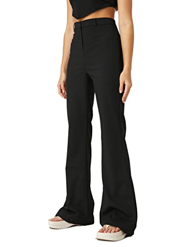 Koton Damen Fabric Trousers Flare Leg High Waist Button Detail Pants, Black (999), 36 EU von Koton