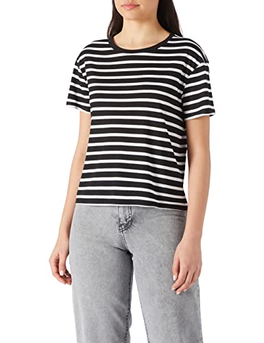 Koton Damen Gestreiftes Basic Rundhalsausschnitt T-Shirt, Black Stripes (02N), S von Koton