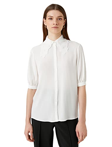 Koton Damen Half Puff Sleeve Lace Peter Pan Neck Shirt, Off White (001), 40 EU von Koton