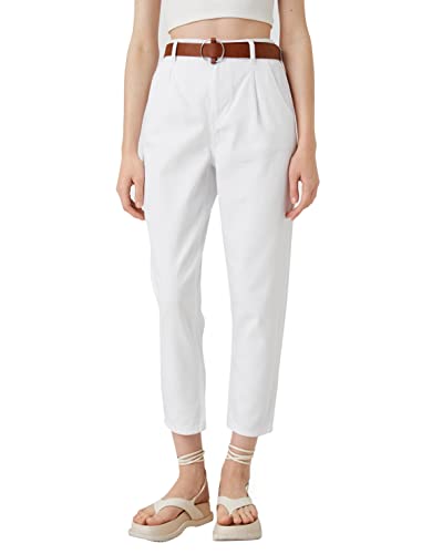 Koton Damen High Waist Pocket Detail Belted Carrot Trousers Pants, White (000), 34 EU von Koton