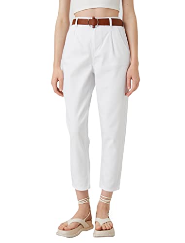 Koton Damen High Waist Pocket Detail Belted Carrot Trousers Pants, White (000), 40 EU von Koton