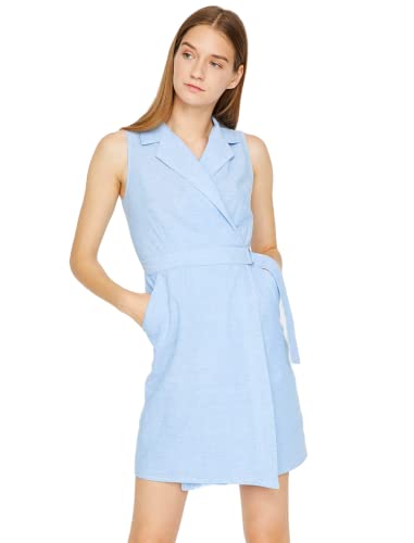 Koton Damen Kleid In Wickeloptik Mit Kragen Partykleid, Blau (Blau 610), (Herstellergröße: 38) von Koton