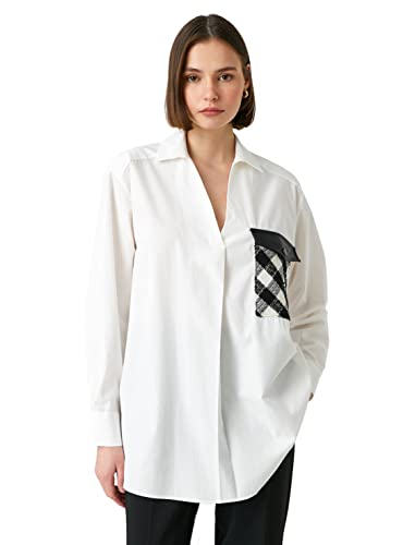 Koton Damen Long Sleeve Pocket Detail Cotton Shirt, Off White (001), 44 EU von Koton