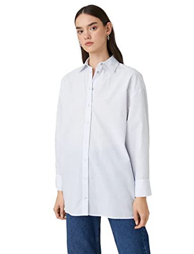 Koton Damen Long Sleeve Snap Button Oversize Shirt, Blue Stripe (20s), 34 EU von Koton