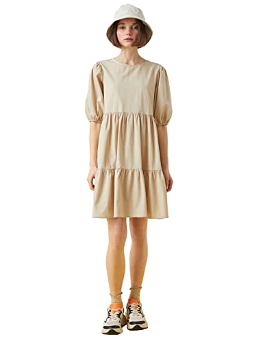 Koton Damen Midi Tiered Balloon Sleeve Dress, Stone (080), 34 EU von Koton