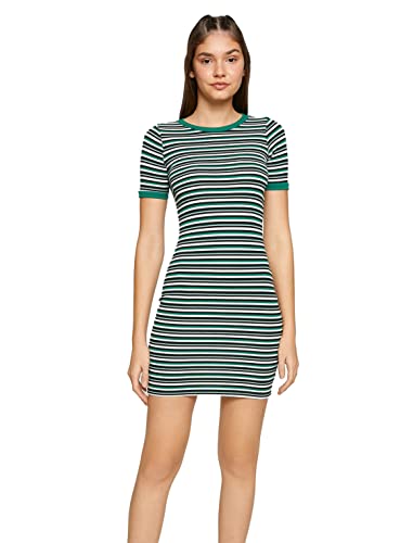 Koton Damen Mini Stripe Short Sleeve Crew Neck Dress, Green Stripe (8s2), XS EU von Koton