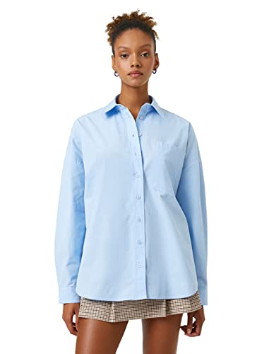 Koton Damen Oversized Cotton Long Sleeve Pocket Detail Shirt, Light Blue (610), 40 EU von Koton