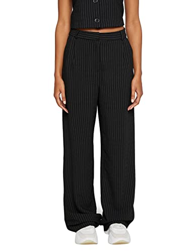 Koton Damen Palazzo Trousers Pleated High Waist Stripe Pants, Black Stripe (9s9), 36 EU von Koton