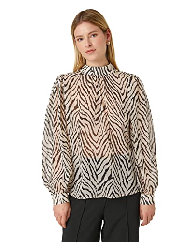 Koton Damen Puff Sleeve High Neck Zebra Patterned Chiffon Blouse, Black Design (9d9), 44 EU von Koton