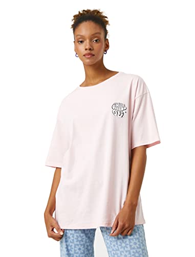Koton Damen Relax Fit Crew Neck Minimal Printed Short Sleeve T-Shirt, Pink (252), S EU von Koton