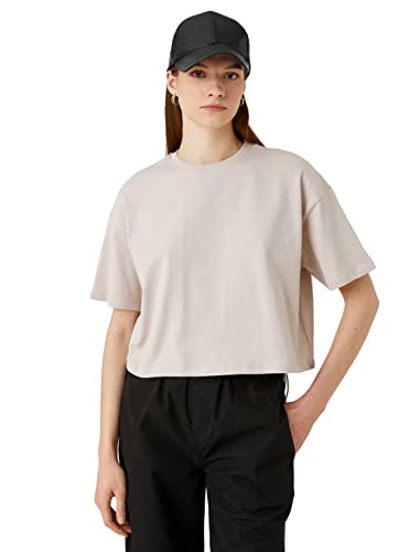 Koton Damen Relax Fit Short Sleeve Crop T-Shirt, Beige (050), M EU von Koton