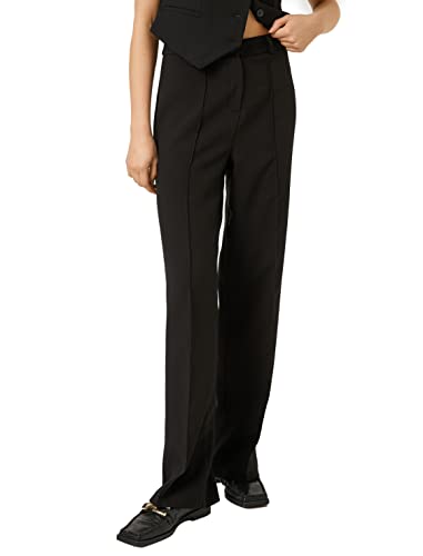 Koton Damen Ribbed High Rise Wide Leg Trousers Pants, Black (999), 34 EU von Koton