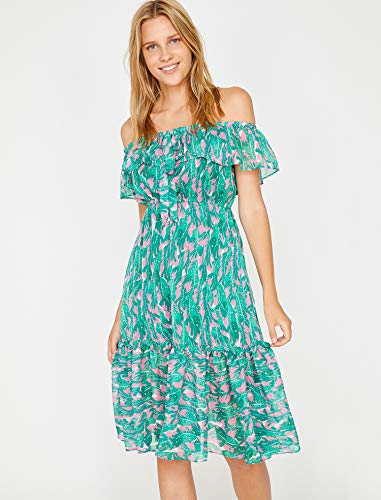 Koton Damen Schlupfkleid Mit Rüschenansatz Am Saum Partykleid, Grün (Grün E30), (Herstellergröße: 42) von Koton