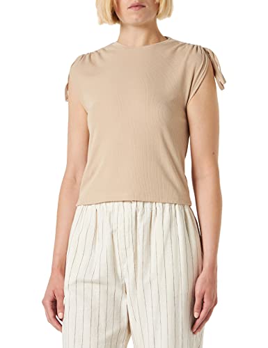 Koton Damen Shirred Shoulder Sleeveless Crop T-Shirt, Beige (050), M EU von Koton