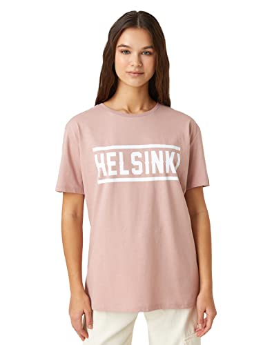 Koton Damen Short Sleeve Crew Neck Printed T-Shirt, Pink (250), XL EU von Koton