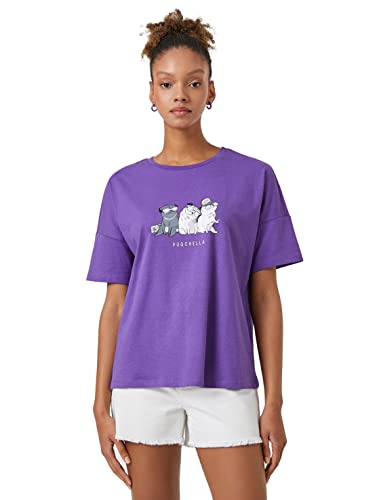 Koton Damen Short Sleeve Crew Neck Printed T-Shirt, Purple (348), S EU von Koton
