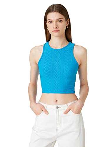 Koton Damen Tie Back Cut Out Crop Tanktop Shirt, Blue (611), L EU von Koton