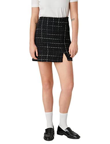 Koton Damen Tweed Mini Slit Detail Skirt, Black Check (9c9), 38 EU von Koton