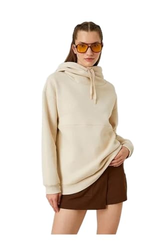 Koton Denim Damen Hoodie Basic Sweatshirt, Beige (057), Beige (057), L von Koton