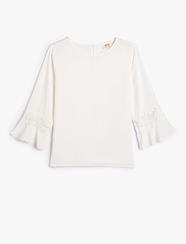 Koton Girls Blouse Long Flare Sleeve Lace Detail Round Collar Back Button Closure von Koton